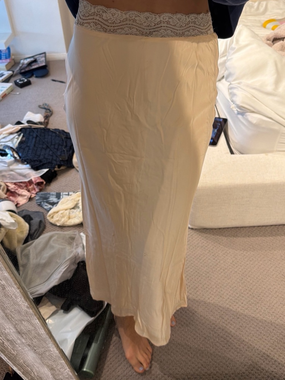 Princess Polly Cream Lace-Waist Maxi Slip Skirt